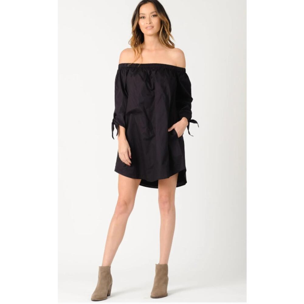 Lucca Couture Eliana Off Shoulder Mini Dress WMNS S Black 3/4 Tie Sleeve Stretch